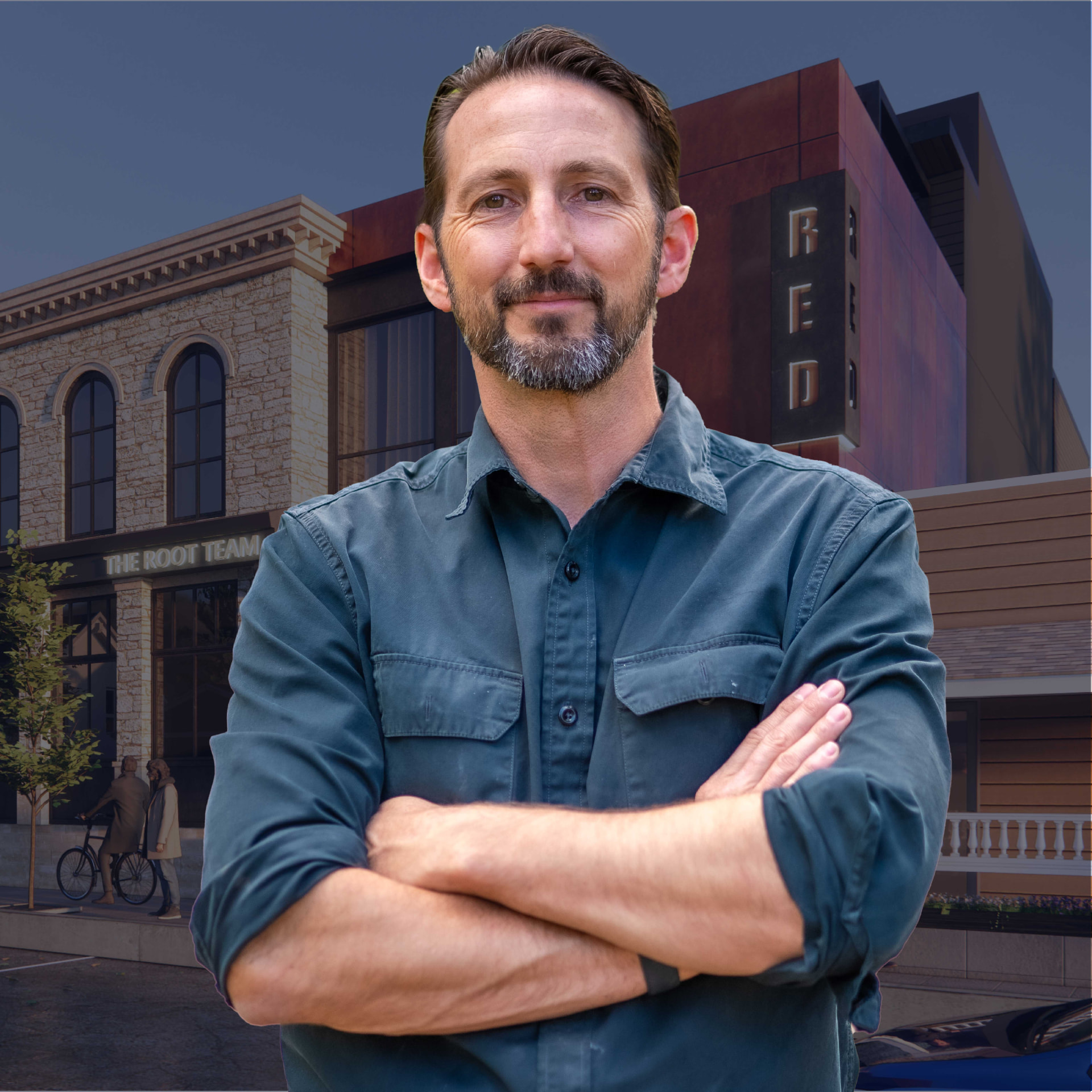 Zeke Freeman in front of the RED hotel project