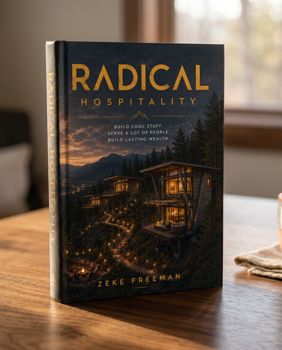 Radical Hospitality hardcover on a warm wood table